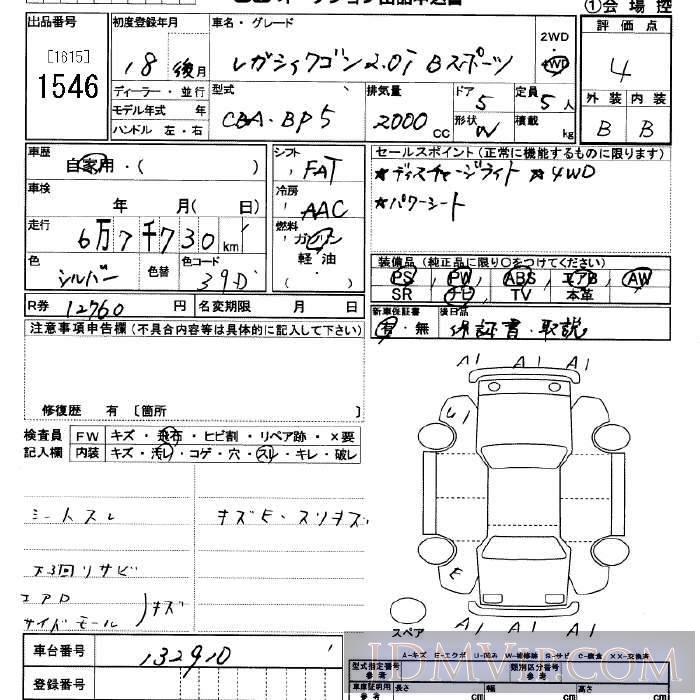 2006 SUBARU LEGACY 4WD_2.0i_B BP5 - 1546 - JU Saitama