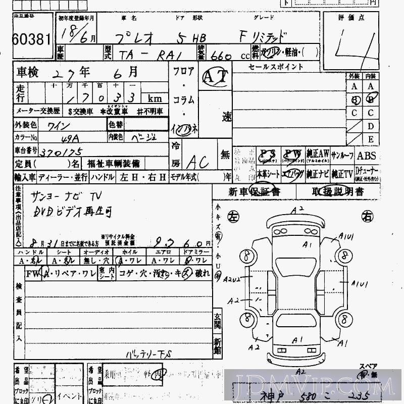 2006 SUBARU PLEO F_LTD RA1 - 60381 - HAA Kobe