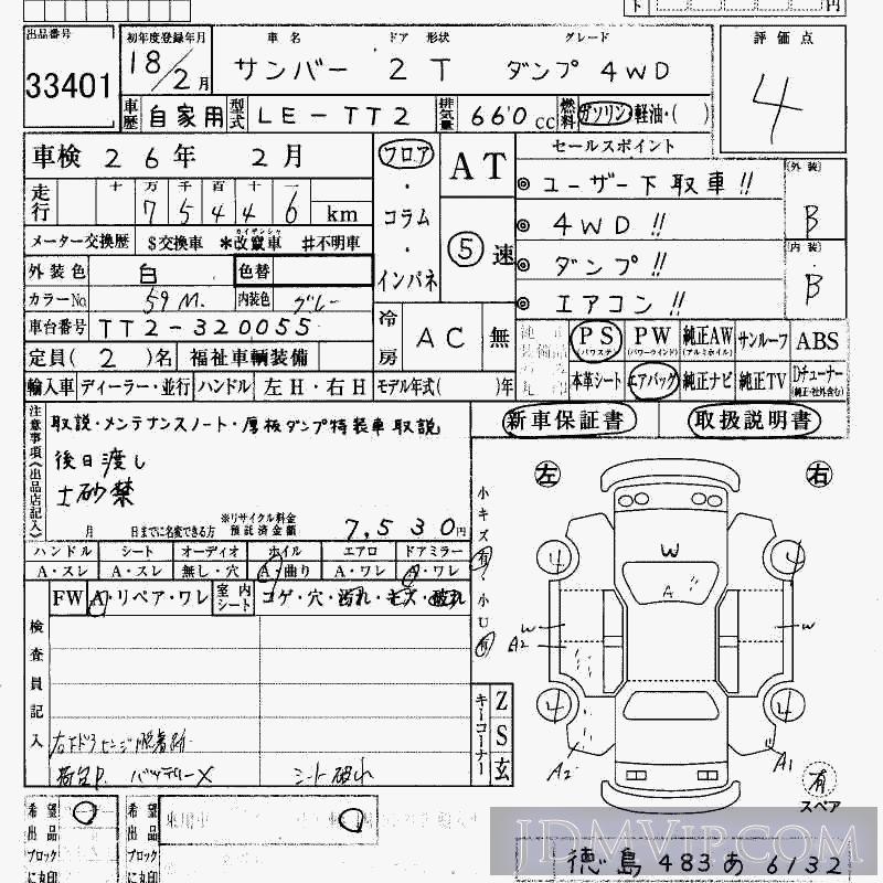 2006 SUBARU SAMBAR 4WD_ TT2 - 33401 - HAA Kobe