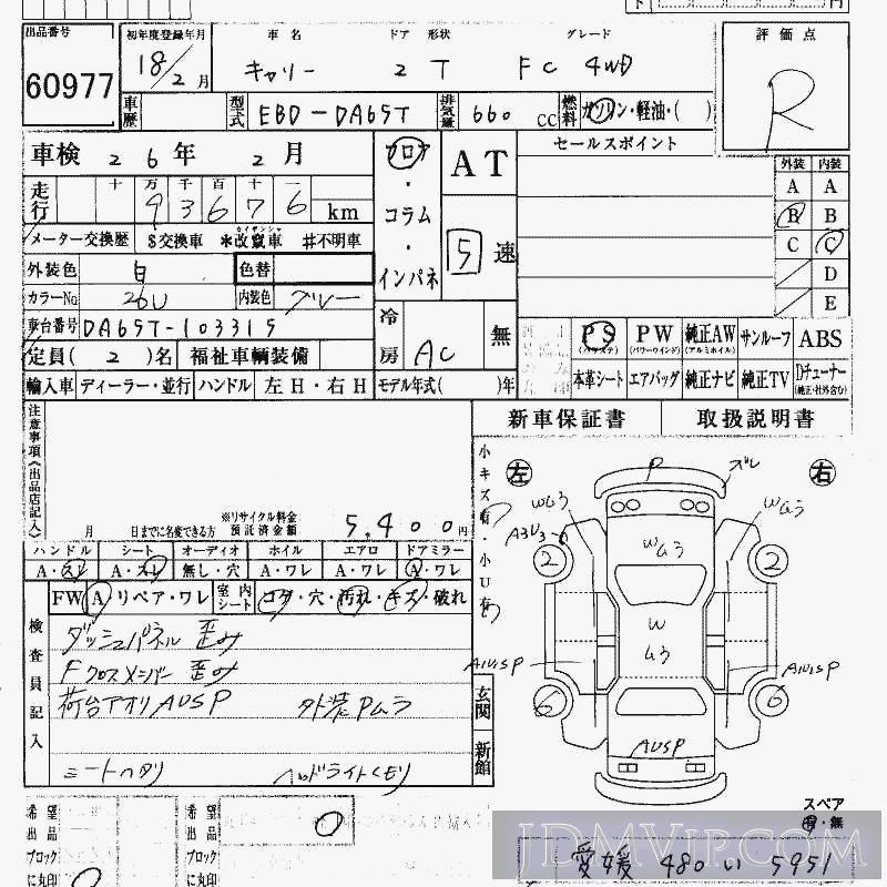 2006 SUZUKI CARRY TRUCK 4WD_FC DA65T - 60977 - HAA Kobe