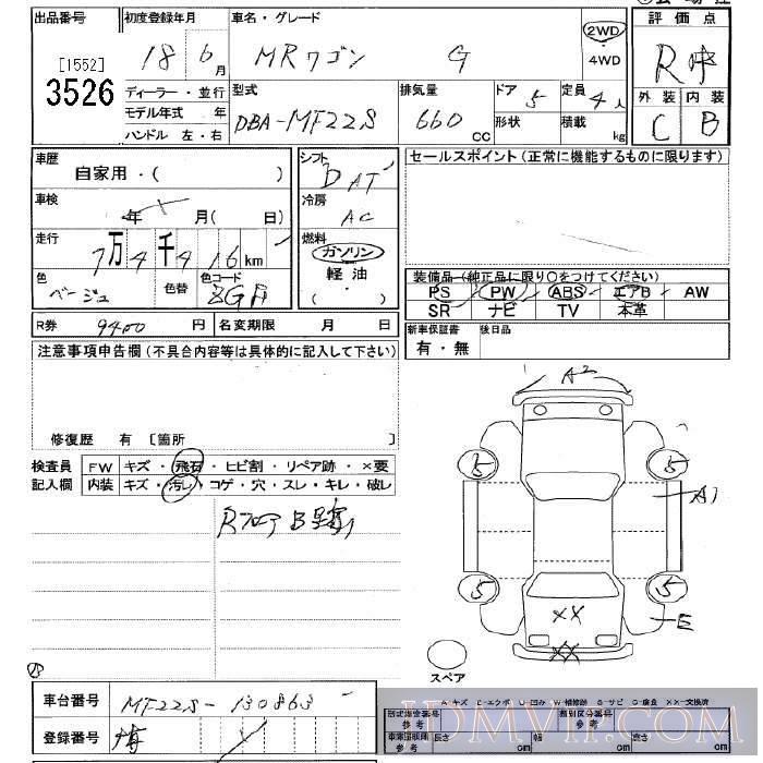 2006 SUZUKI MR WAGON G MF22S - 3526 - JU Tochigi