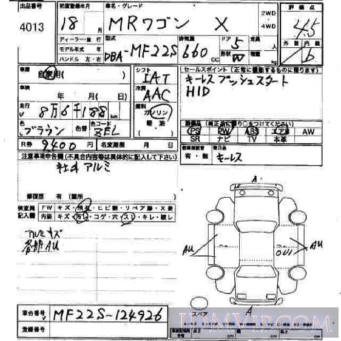 2006 SUZUKI MR WAGON X MF22S - 4013 - JU Hiroshima