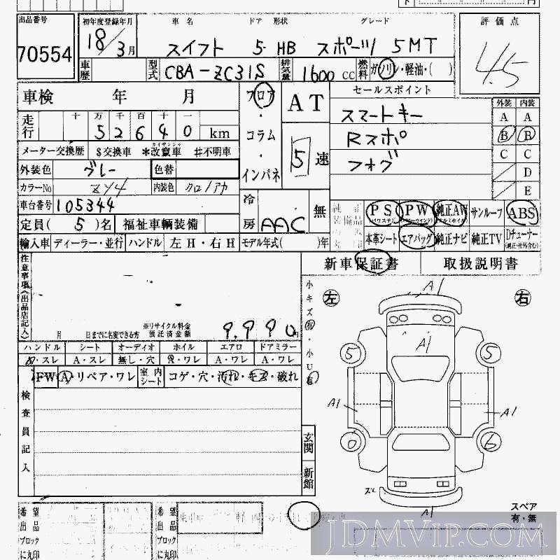 2006 SUZUKI SWIFT _5MT ZC31S - 70554 - HAA Kobe