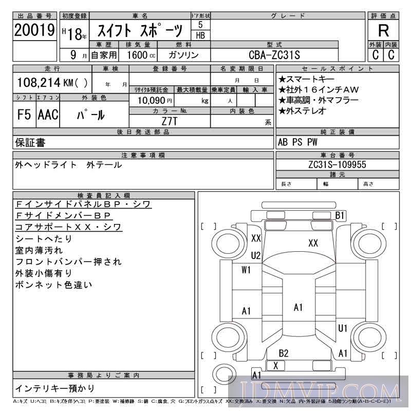 2006 SUZUKI SWIFT  ZC31S - 20019 - CAA Chubu