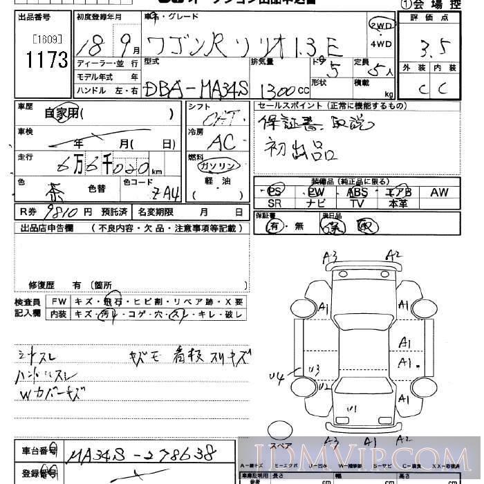 2006 SUZUKI WAGON R 1.3E MA34S - 1173 - JU Saitama