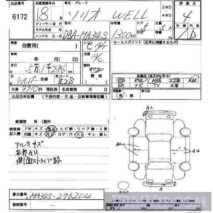 2006 SUZUKI WAGON R WELL MA34S - 6172 - JU Hiroshima