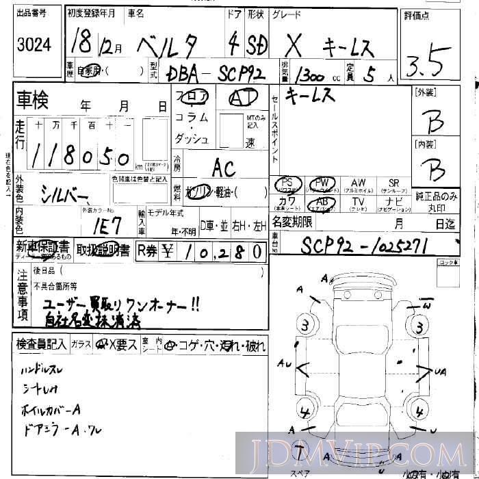 2006 TOYOTA BELTA X_ SCP92 - 3024 - LAA Okayama