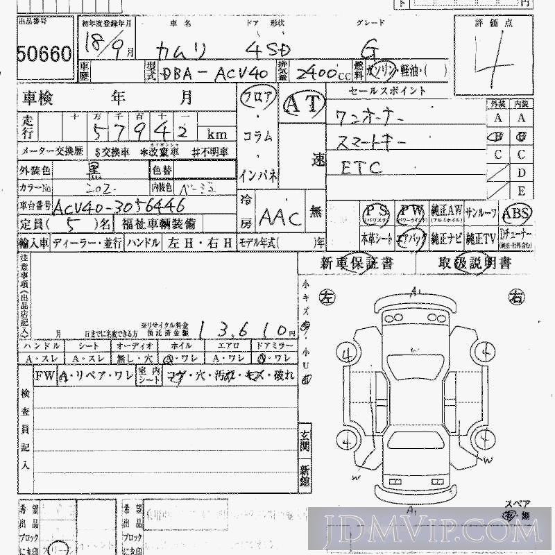 2006 TOYOTA CAMRY G ACV40 - 50660 - HAA Kobe
