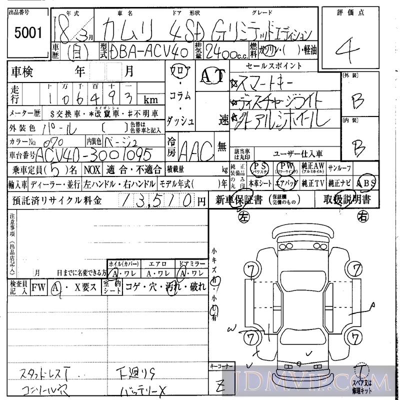 2006 TOYOTA CAMRY G_LTD-ED ACV40 - 5001 - IAA Osaka