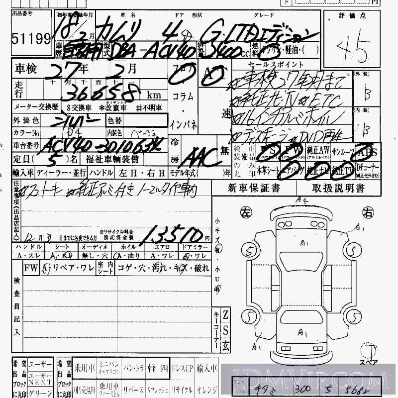 2006 TOYOTA CAMRY G_LTD-ED ACV40 - 51199 - HAA Kobe