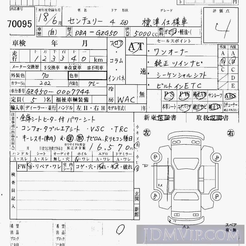 2006 TOYOTA CENTURY  GZG50 - 70095 - HAA Kobe