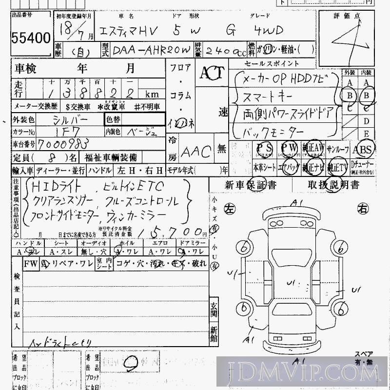 2006 TOYOTA ESTIMA HYBRID G_4WD AHR20W - 55400 - HAA Kobe