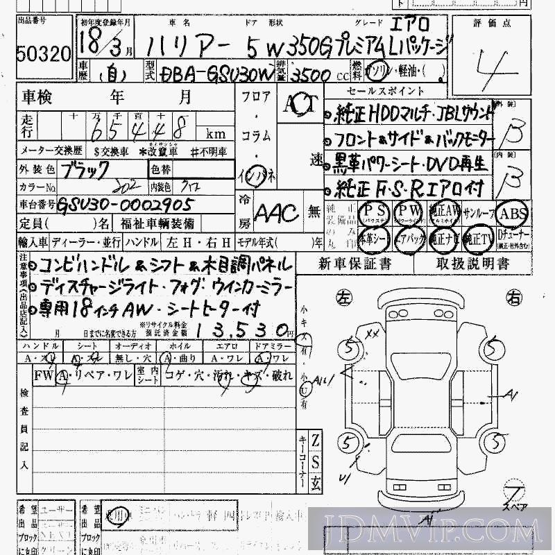 2006 TOYOTA HARRIER 350G_L_ GSU30W - 50320 - HAA Kobe