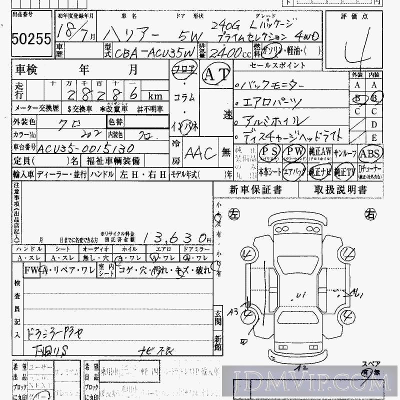 2006 TOYOTA HARRIER 4WD_240G_L ACU35W - 50255 - HAA Kobe