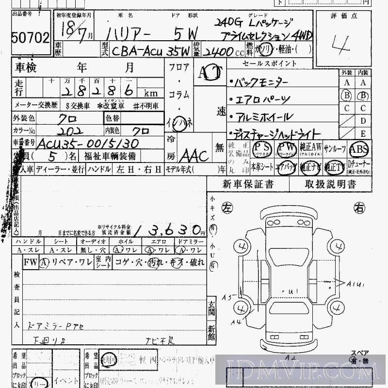 2006 TOYOTA HARRIER 4WD_240G_L_ ACU35W - 50702 - HAA Kobe