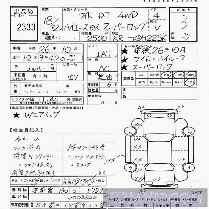 2006 TOYOTA HIACE VAN 4WD_DX__ KDH225K - 2333 - JU Gifu