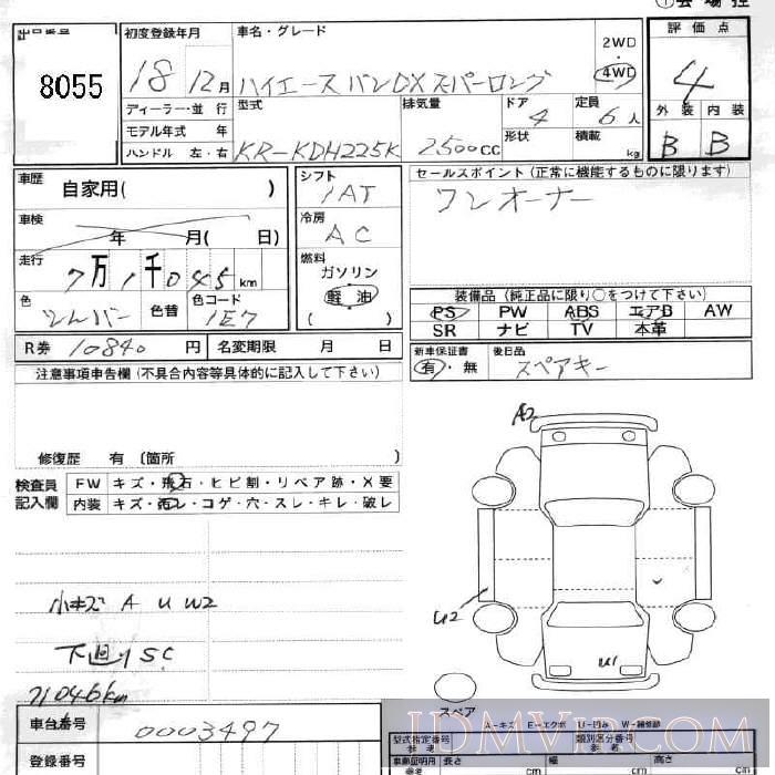 2006 TOYOTA HIACE VAN DX_ KDH225K - 8055 - JU Fukushima