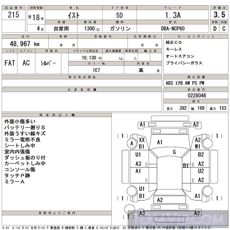 Toyota Ist A Ncp Taa Kyushu Japanese Used