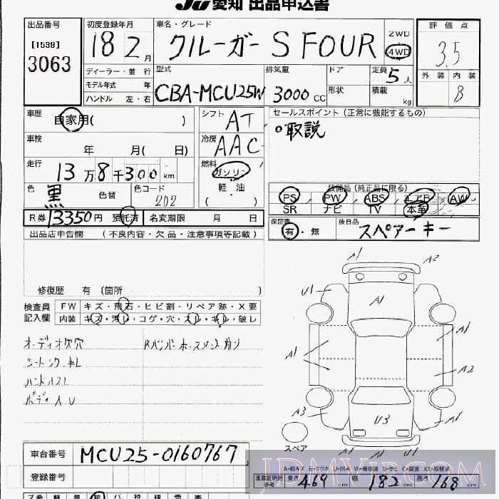 2006 TOYOTA KLUGER 3.0S_FOUR MCU25W - 3063 - JU Aichi