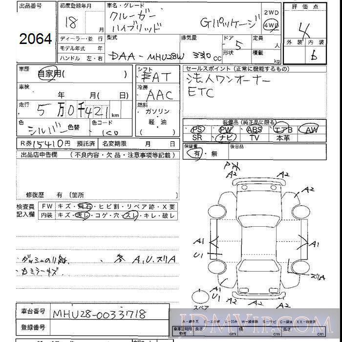 2006 TOYOTA KLUGER G-P MHU28W - 2064 - JU Shizuoka