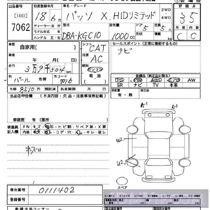 2006 TOYOTA PASSO X_HID_LTD KGC10 - 7062 - JU Miyagi