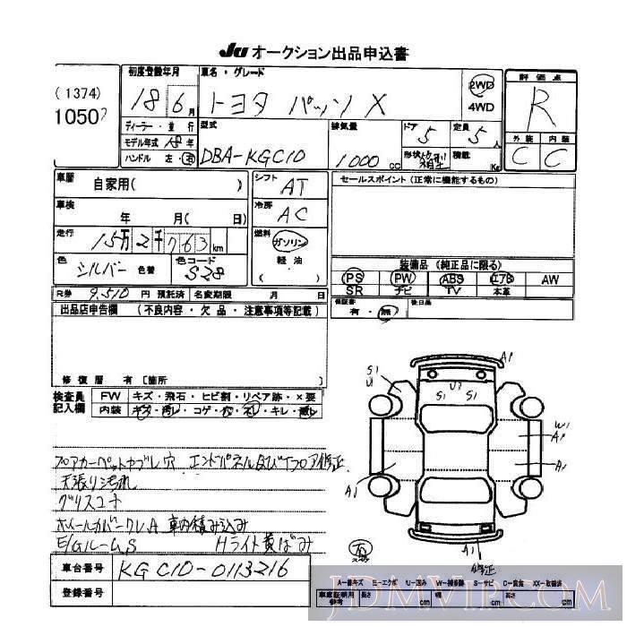 2006 TOYOTA PASSO X KGC10 - 1050 - JU Okinawa
