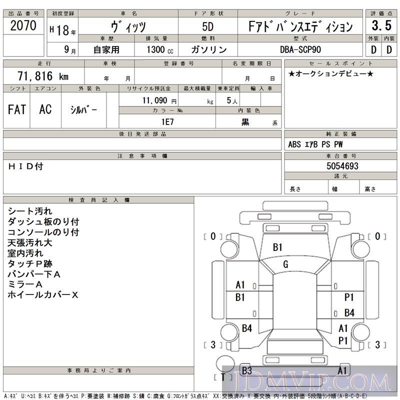 2006 TOYOTA VITZ F SCP90 - 2070 - TAA Kinki