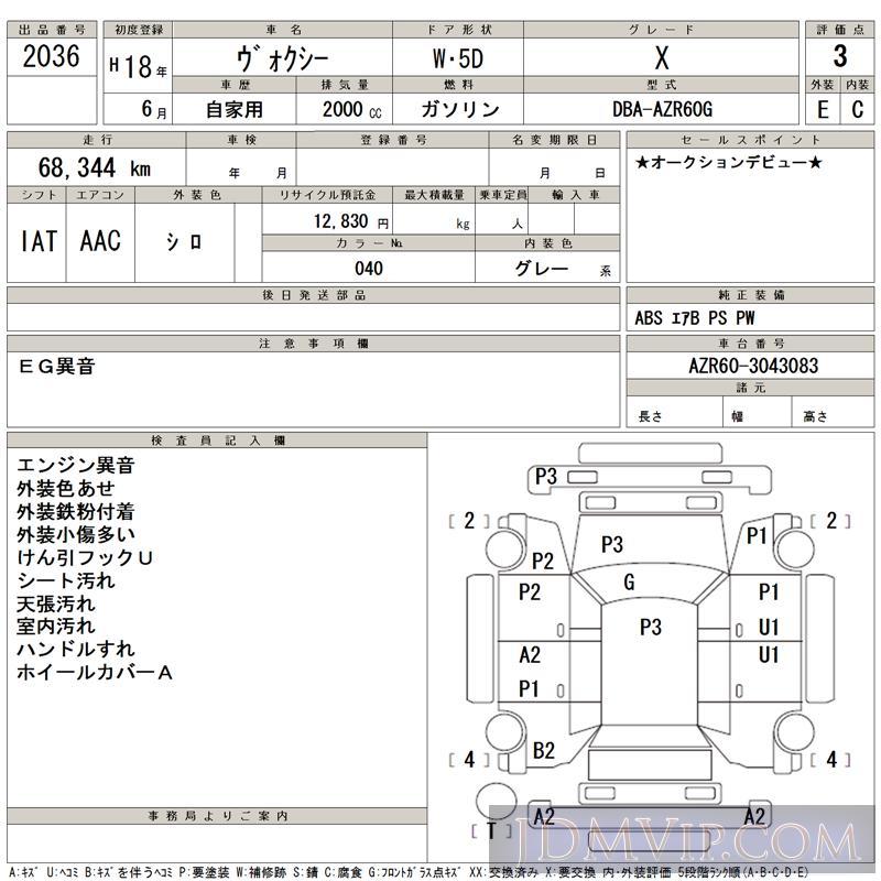 2006 TOYOTA VOXY X AZR60G - 2036 - TAA Hiroshima