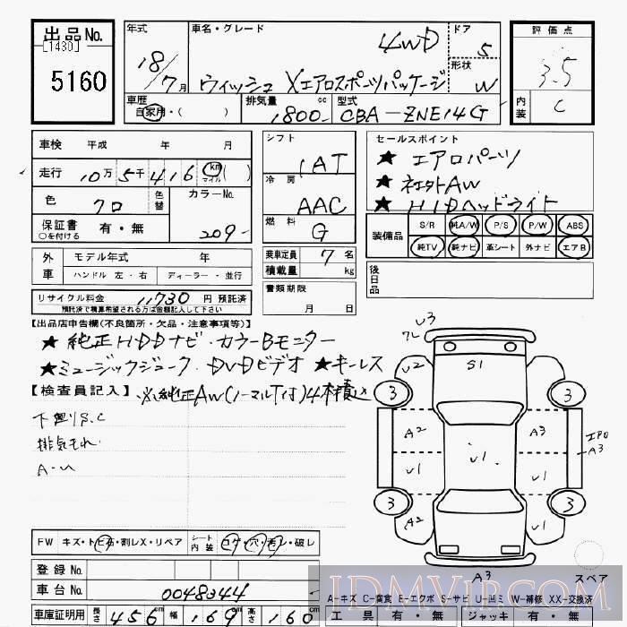 2006 TOYOTA WISH 4WD_XPKG ZNE14G - 5160 - JU Gifu