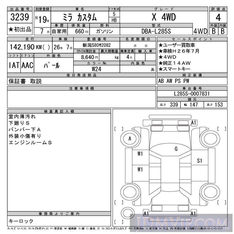 2007 DAIHATSU MIRA X_4WD L285S - 3239 - CAA Tokyo