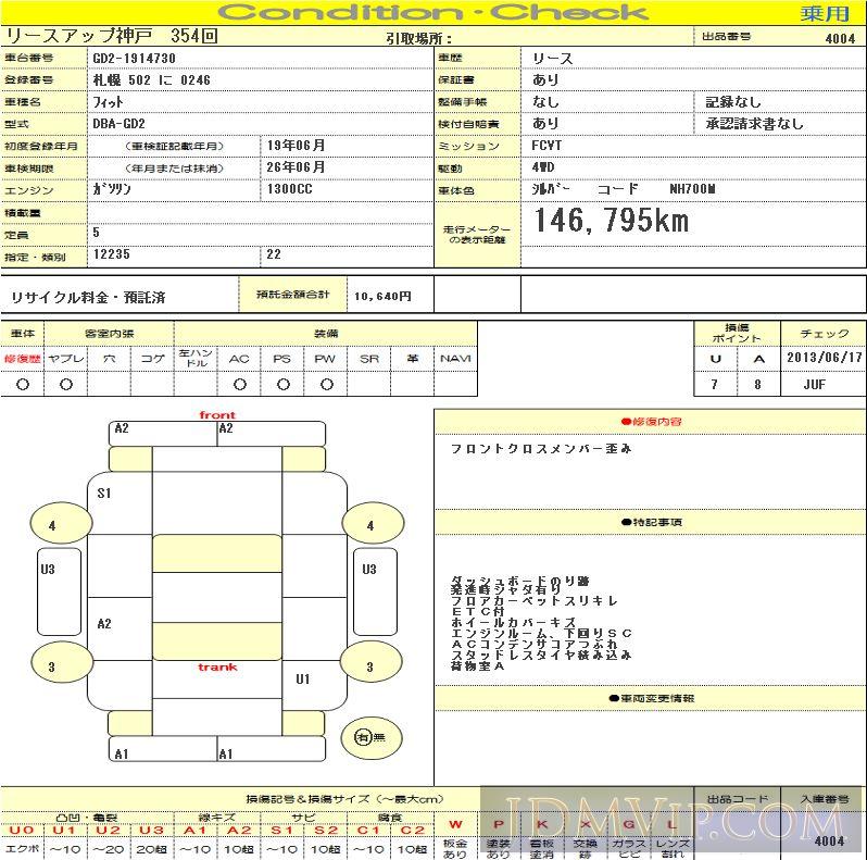 2007 HONDA FIT 1.3A GD2 - 4004 - SLC Kobe Nyusatsu
