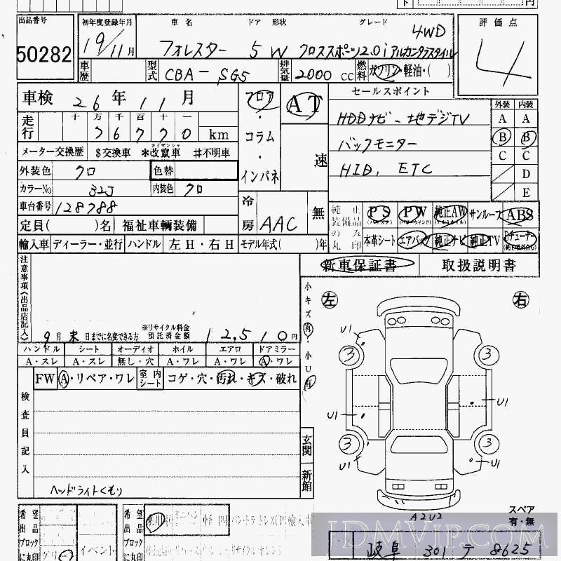 2007 SUBARU FORESTER 4WDS_2.0I_ SG5 - 50282 - HAA Kobe