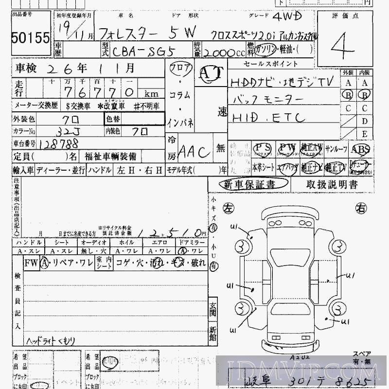 2007 SUBARU FORESTER 4WDS_2.0I_ SG5 - 50155 - HAA Kobe