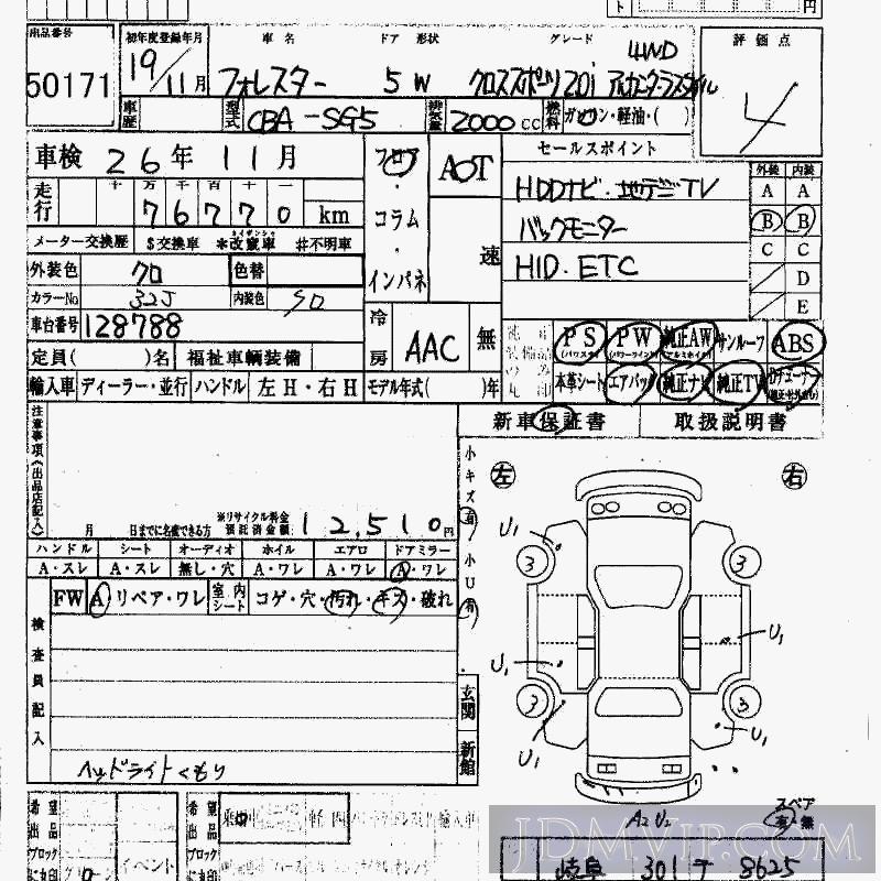 2007 SUBARU FORESTER 4WDS_2.0I_ SG5 - 50171 - HAA Kobe