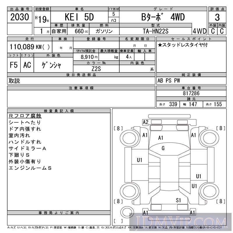 2007 SUZUKI KEI B_4WD HN22S - 2030 - CAA Tohoku