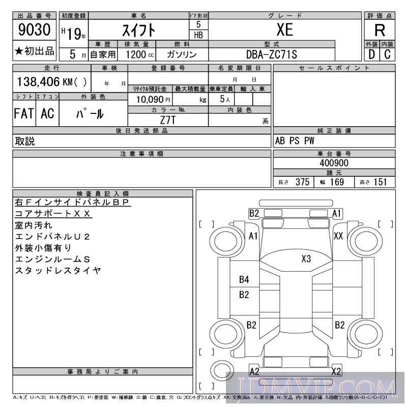 2007 SUZUKI SWIFT XE ZC71S - 9030 - CAA Tokyo
