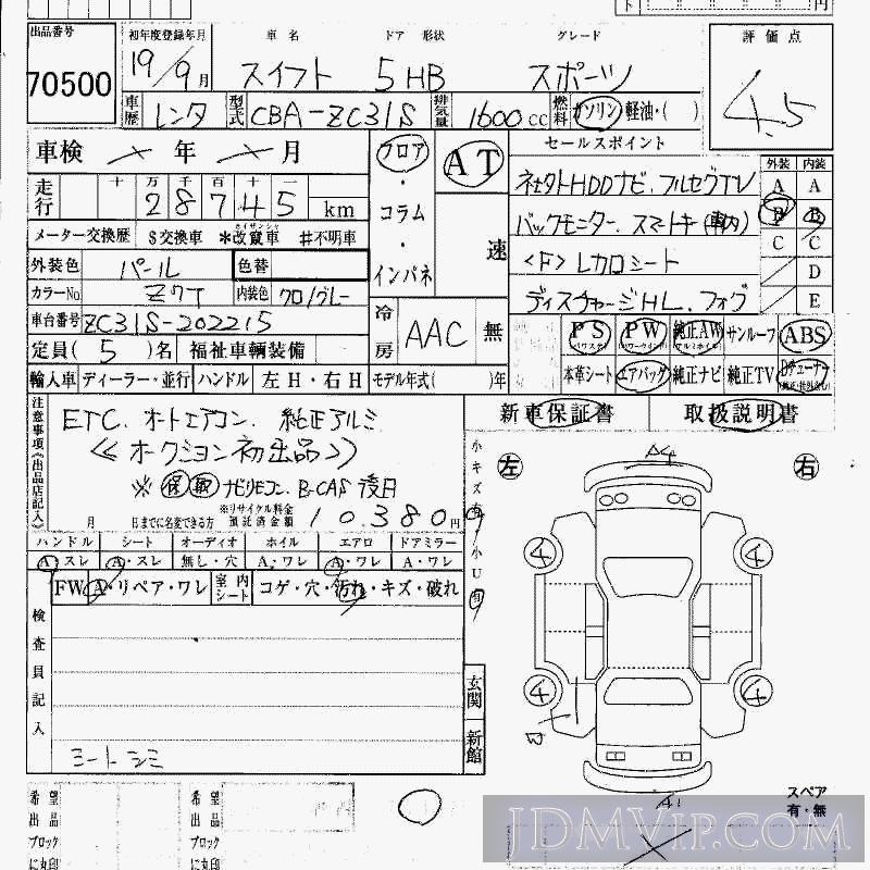 2007 SUZUKI SWIFT  ZC31S - 70500 - HAA Kobe