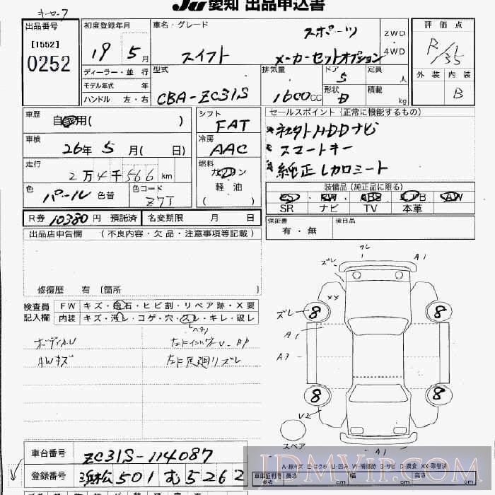2007 SUZUKI SWIFT  ZC31S - 252 - JU Aichi