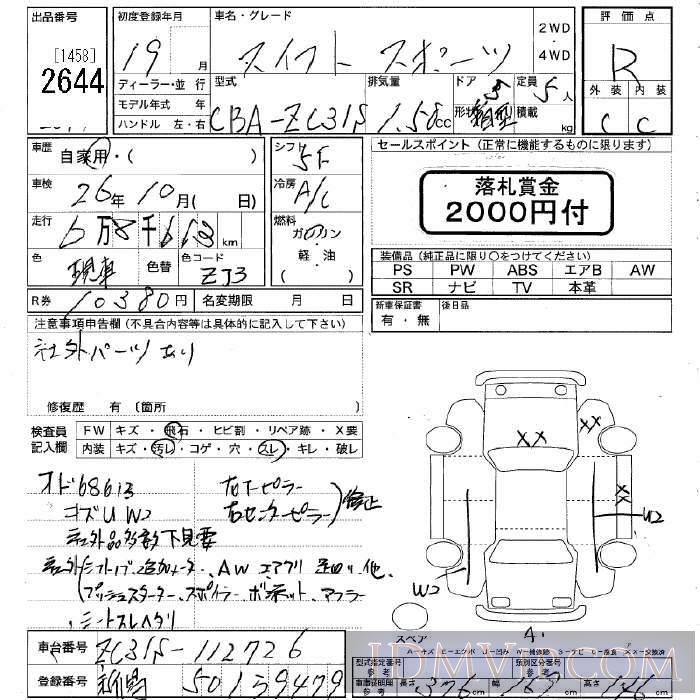 2007 SUZUKI SWIFT  ZC31S - 2644 - JU Niigata