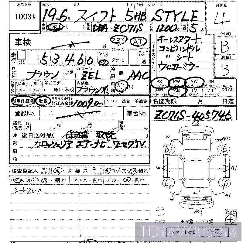 2007 SUZUKI SWIFT  ZC71S - 10031 - LAA Kansai