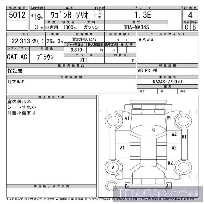 2007 SUZUKI WAGON R 1.3E MA34S - 5012 - CAA Tokyo