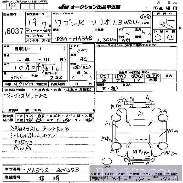 2007 SUZUKI WAGON R 1.3WELL MA34S - 6037 - JU Nagano
