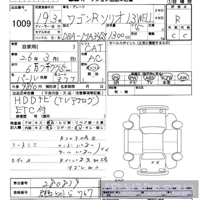 2007 SUZUKI WAGON R 1.3WELL MA34S - 1009 - JU Chiba