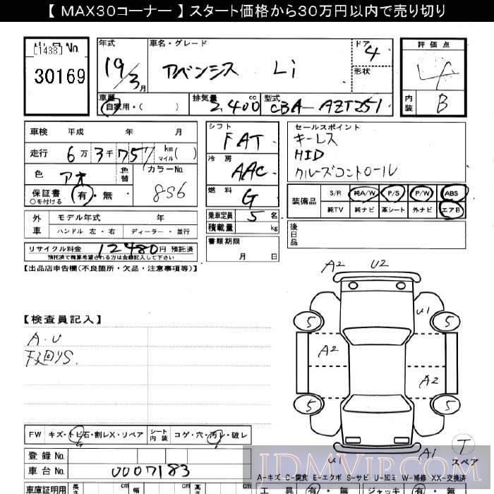 2007 TOYOTA AVENSIS SEDAN Li AZT251 - 30169 - JU Gifu