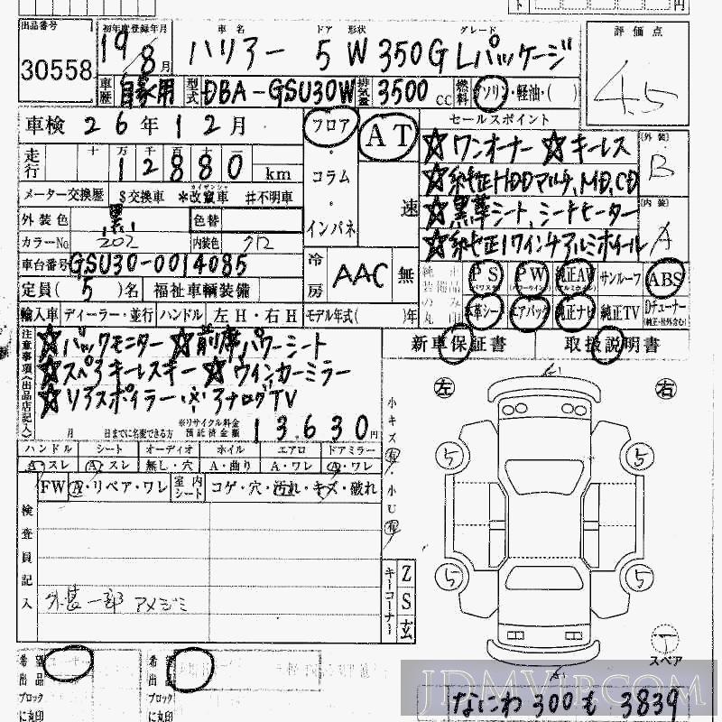 2007 TOYOTA HARRIER 350G_L GSU30W - 30558 - HAA Kobe