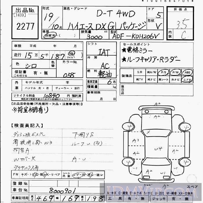 2007 TOYOTA HIACE VAN 4WD_DX_GL-PKG_D-T KDH206V - 2277 - JU Gifu