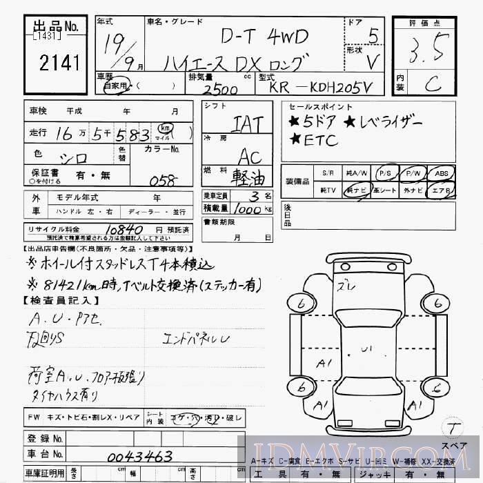 2007 TOYOTA HIACE VAN 4WD_DX__D-T KDH205V - 2141 - JU Gifu