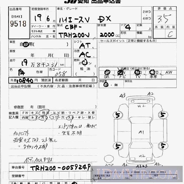 2007 TOYOTA HIACE VAN DX TRH200V - 9518 - JU Aichi
