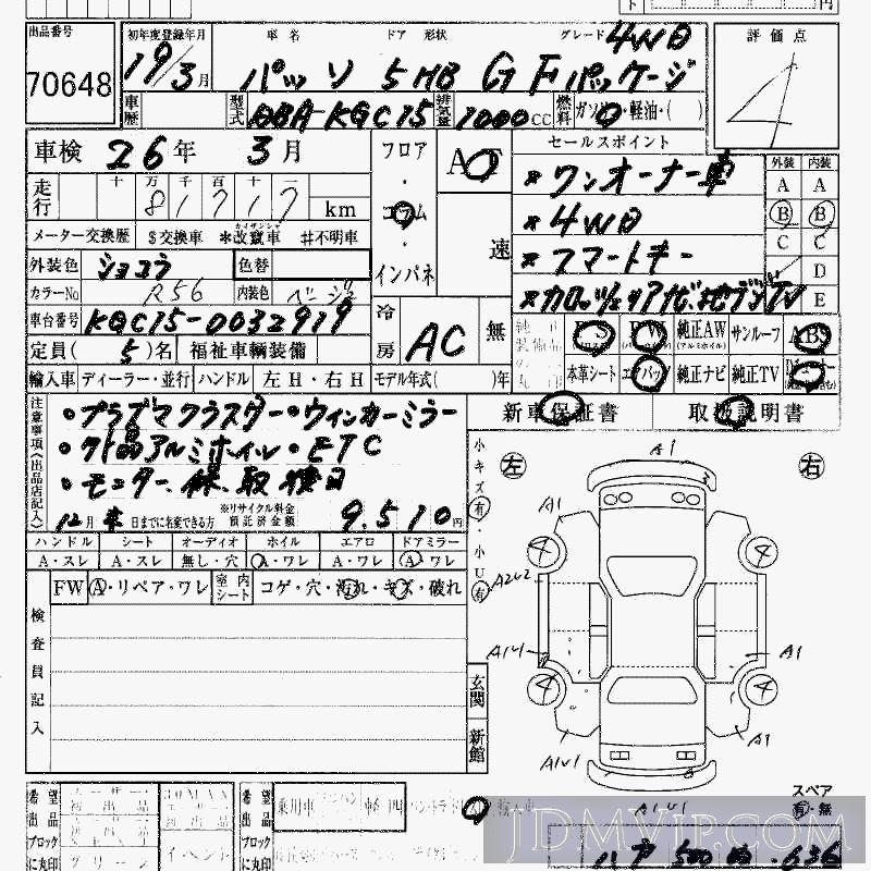 2007 TOYOTA PASSO 4WD_G_F KGC15 - 70648 - HAA Kobe