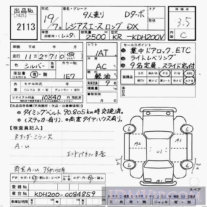 2007 TOYOTA REGIUS ACE DX___9 KDH200V - 2113 - JU Gifu
